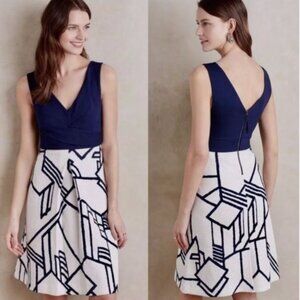 Anthropologie HD in Paris Blue and White Patterned Dress